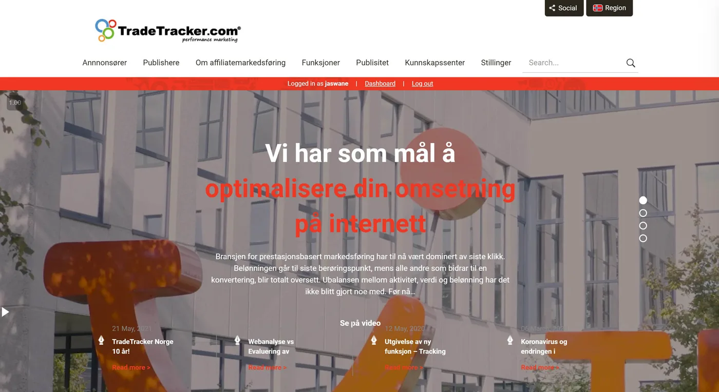Forsiden til TradeTracker