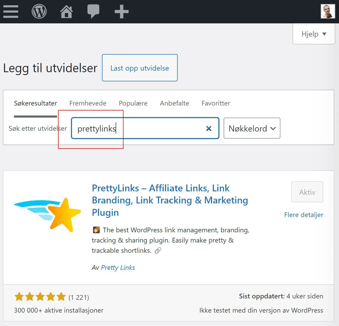 Pretty Links-pluginet i WordPress-utvidelseskatalogen