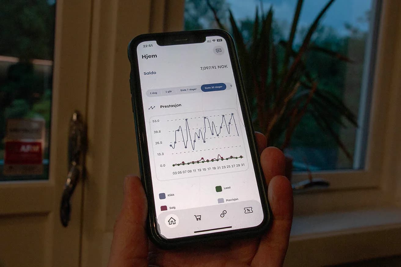 Adtraction sin mobilapp som varsler ved salg