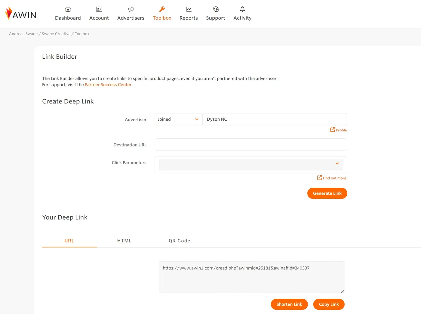Lage affiliate-lenker hos Awin med Link Builder