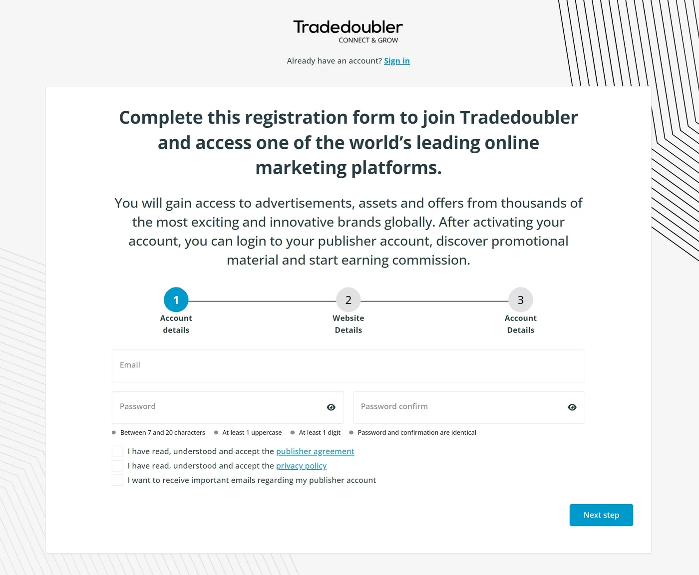 Innmelding hos Tradedoubler